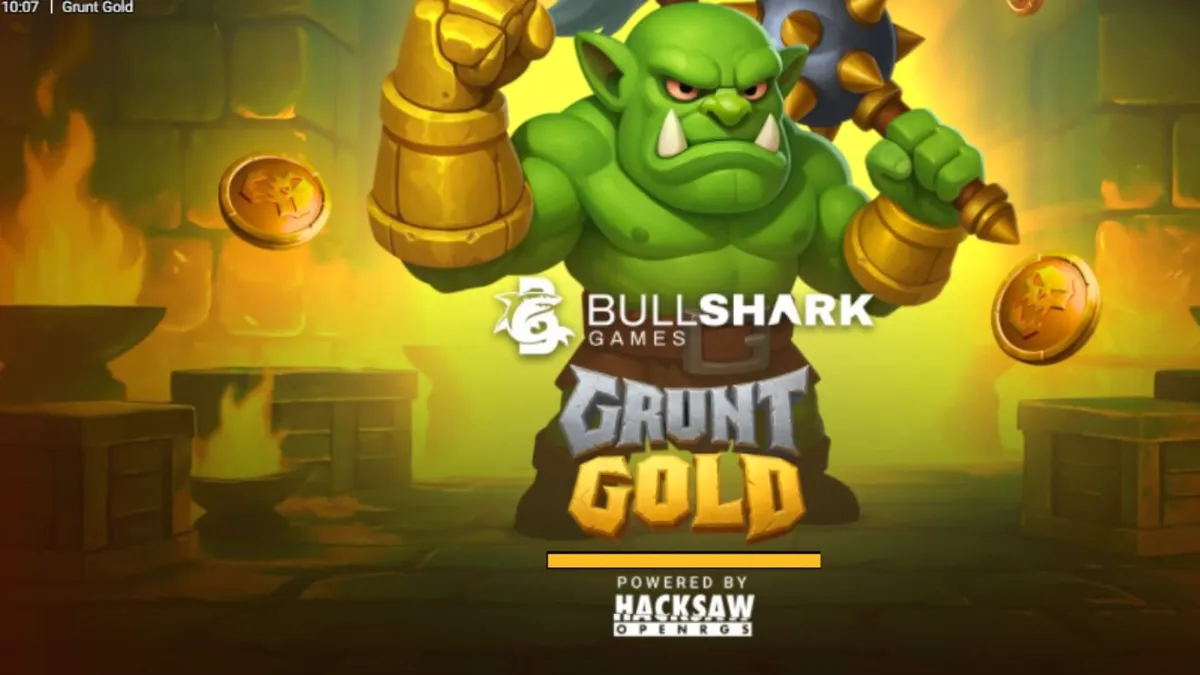 Tampilan visual mesin slot Grunt Gold dengan tema orc dan peti harta karun