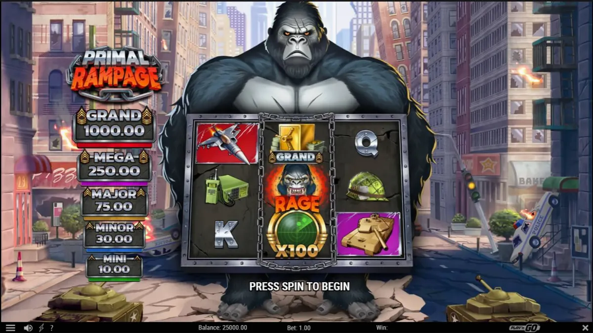 Pemandangan visual slot Primal Rampage dengan tema hutan dan kera raksasa