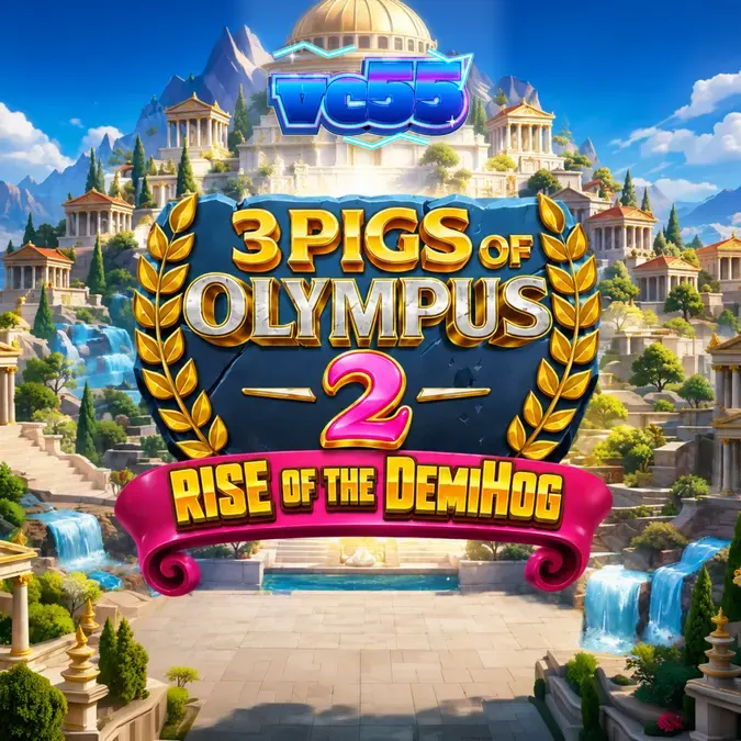 Tampilan layar permainan slot 3 Pigs of Olympus 2 Rise of the DemiHog dengan latar belakang Olympus.