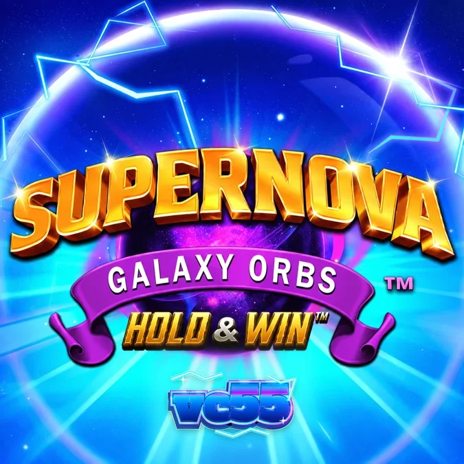 Tampilan visual slot Supernova Galaxy Orbs dengan latar belakang galaksi dan simbol Orb neon.